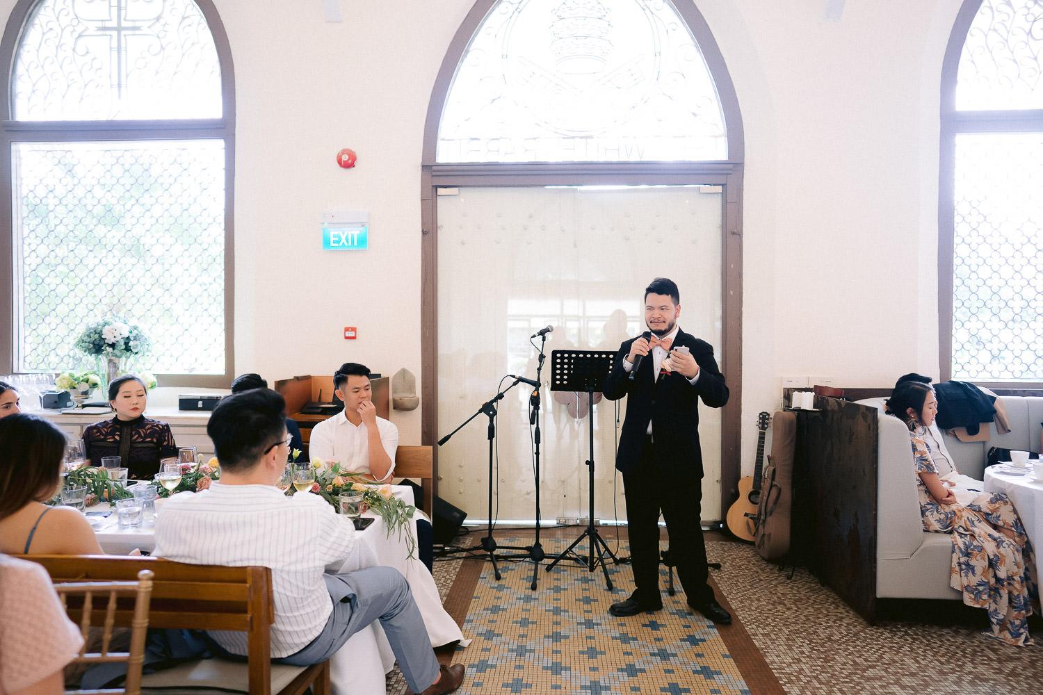 wedding day thomson road baptist church white rabbit lunch banquet bride groom