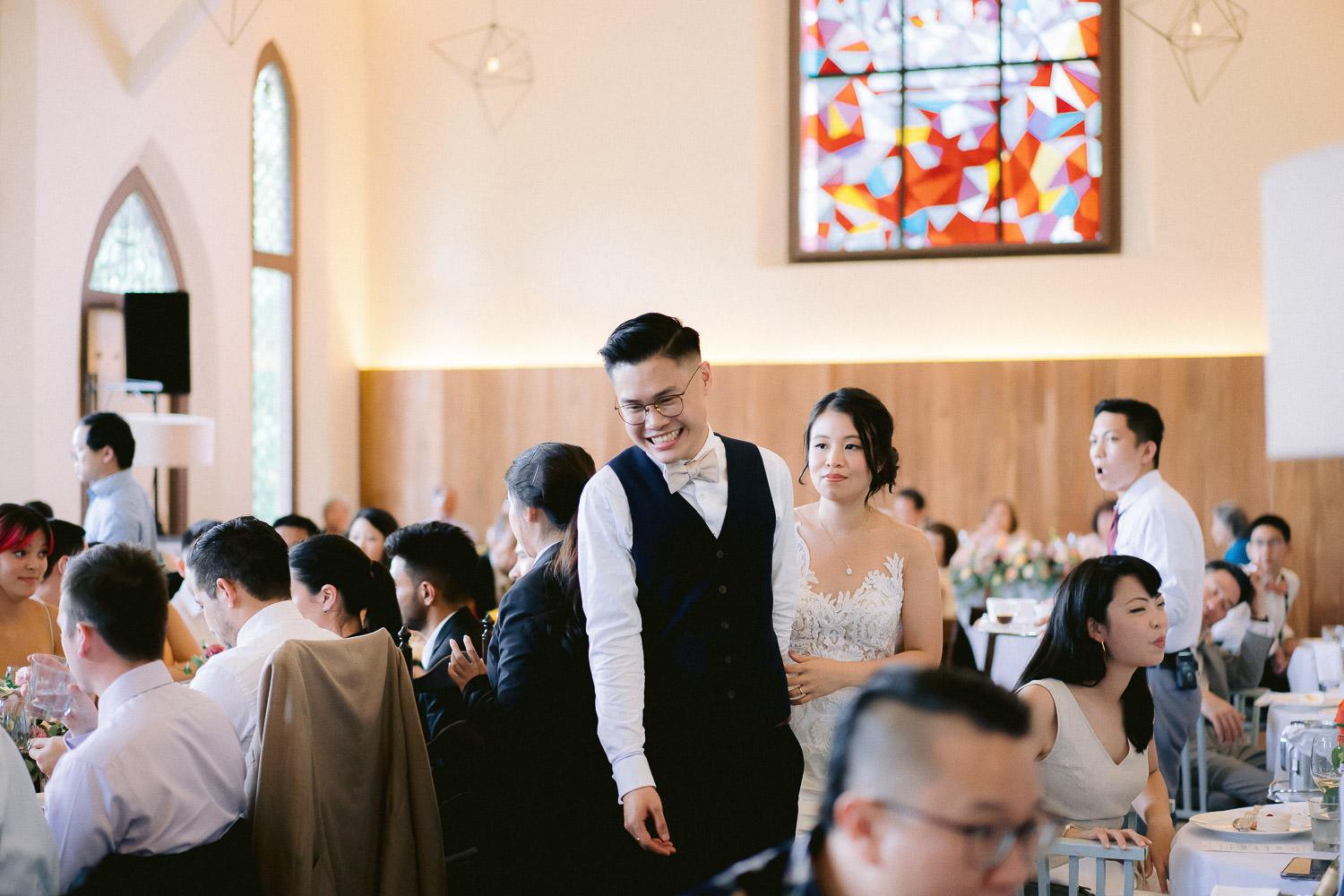 wedding day thomson road baptist church white rabbit lunch banquet bride groom